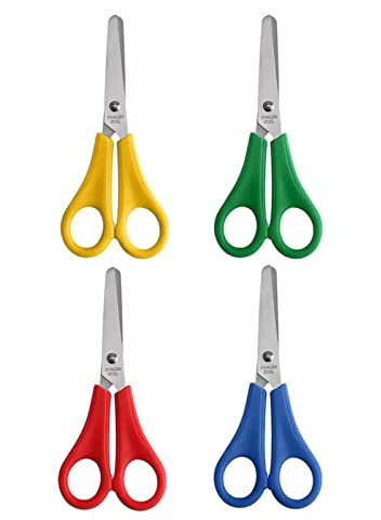 Lansonee 4 Pack Children's Safety Scissors - Preschool Scissors with Cm Scale, Stainless Steel Blades & Ergonomic Plastic Handles - DIY Craft Scissors for Kids, Student Art Supplies