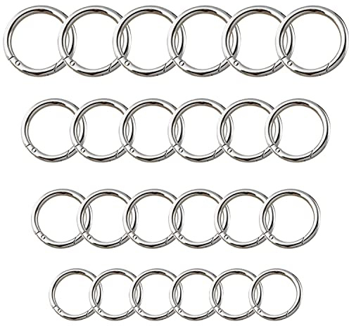 24 Stücke Snap Runde Karabiner DIY Rund Frühling Karabinerhaken Ringe für Schlüsselanhänger Handtasche Geldbörse Dekoration Handwerk Zubehör (Silber)