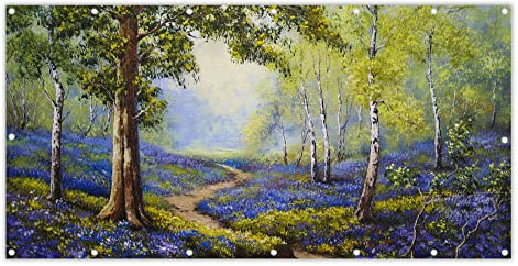 MuchoWow® Balkon Sichtschutz Sichtschutzmatte Balkonbanner Abdeckung für Terrasse Balkon Windschutz Blickdicht Wetterfest 200x90 cm Gemälde - Natur - Wald - Blumen - Ölfarbe