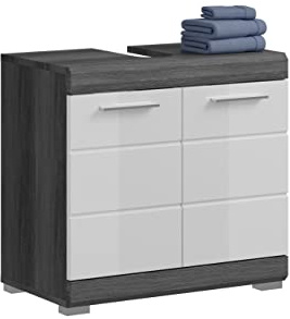 xonox.home - Waschbeckenunterschrank Scout 60x56x34 cm in rauchsilber und weiß Hochglanz - Badmöbel Badschrank Unterschrank Badezimmer - erstklassige Qualität robust und langlebig einfache Montage