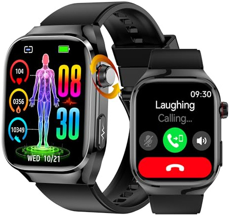 DigiKuber EKG Smartwatch mit Telefonfunktion Blutdruck SpO2 BMI HRV | Wasserdichte Fitnessuhr mit SOS, Sportuhr mit Herzfrequenz Pulsmesser Schlafmonitor für Android iOS
