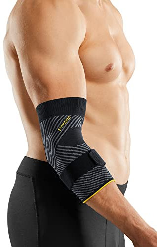medi Epicomed E+motion 3.0 sportliche Ellenbogenbandage mit 3D-Silikon-Quarz-Pelotte - Größe III - Optimales Feuchtigkeitsmanagement - Abnehmbares Gurtband - Geruchshemmend & Thermoregulierend