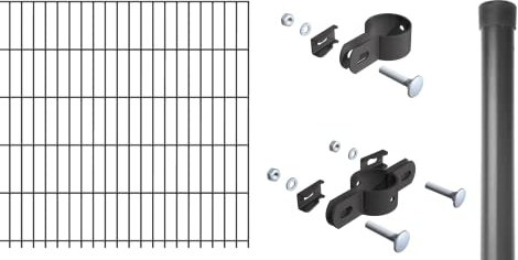 Alberts 679880 Einstab-Gittermatten-Set | Garden Typ 8/6/4 | verschiedene Längen und Höhen | anthrazit | 2000 x 1500 mm | Zaunlänge: 12 m
