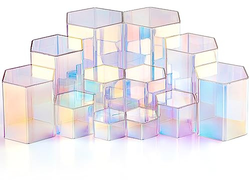 Jetec 12 Stück Acryl-Display-Ständer, sechseckig, Schmuckständer, Parfüm, Schmuck, Vitrine, Acryl-Schmuck-Display für Sammlerfiguren, Schmuck-Display, 6 Größen (Regenbogenfarbe)