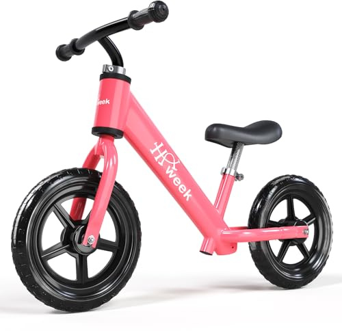 HAWEEK Toddler Balance Bike 12” No Pedal Training Bike for Kids 2-5 Years Adjustable Seat & Handlebar Best Gifts for 1-3 Boys Girls (Pink)