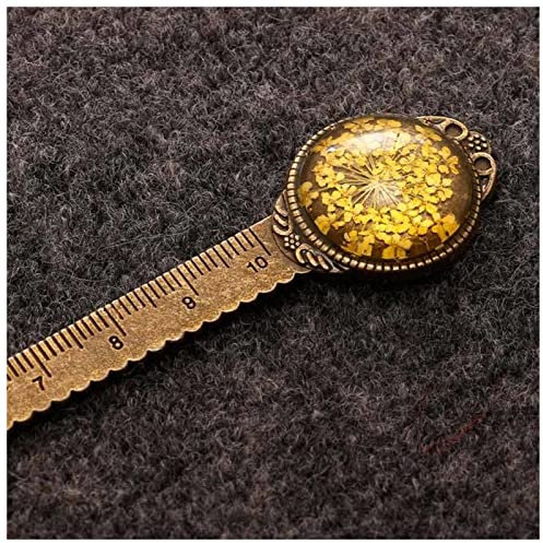 Lesezeichen 1 stücke Kreative Retro Bronze Runde Bookmark 10cm Lineal Vintage Metall Bunte Blumenglas Edelsteine als Buchseitenmarkierung Lesezeichen aus Metall(Size:Yellow)