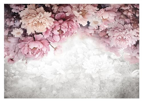 WallArena - Vlies Fototapete Blumen Pfingstrosen Rosen Beton 368x254 cm - Fototapeten - Tapeten - für Wohnzimmer Schlafzimmer - Vliestapete Wandtapete Tapete 3D Effekt- inkl. Kleister