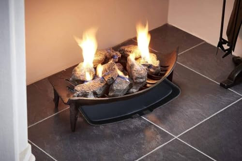 AuraHome® Premium Victorian Bowed Front Cast Iron Fire Grate with 4 Legs for air Flow I Log Coal Fireside Classic | Eco Friendly Fire Grate & Ashpan & Tool (14 Inch with Ash Pan & Tool)