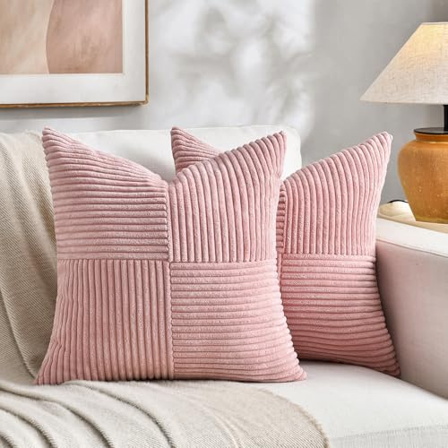 FDTERN 2er Set Altrosa Kordsamt Kissenbezug 45x45CM Weich Moderne Dekorative Kissenbezüge Kissenhülle Dekokissenbezug Sofakissen Dekokissen Boho Deko für Sofa Schlafzimmer Wohnzimmer Balkon