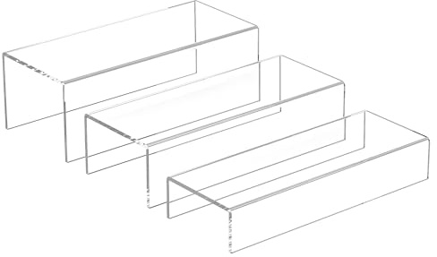 Sezanrpt Clear Riser Display Regal 3pcs, Desktop rechteckige Acryl Display Regale Speicher Organizer, Acryl Ständer für Figur, Taschen, Schuhe, Gewürzgläser, Kosmetik 30-5x7.5x10CM