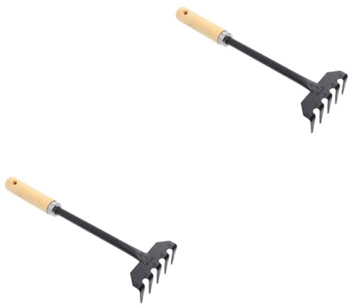 ABOOFAN 2 Pièces Râteau à Cinq Dents râteau de Jardin en Acier Gadgets de Nettoyage Manuel Mini râteau à Gazon Mini râteau de Jardinage Lourd Outil râteau de Fer râteau de désherbage Bois