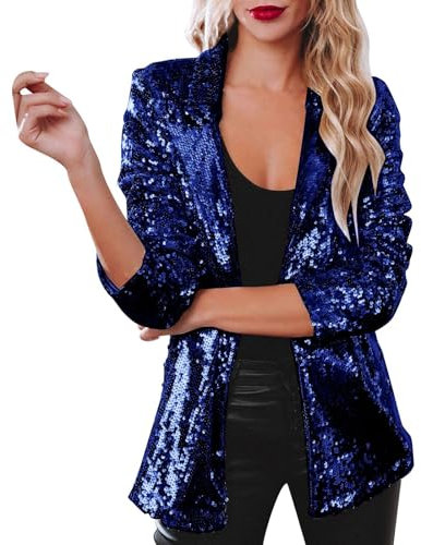Damen Pailletten Jacke Casual Langarm Glitzer Blazer Bomberjacke Festlich Party Club Kurze Jacke Einfarbig Casual Mode Leicht Blazer Jacke Frauen Glitzer Kleid Oberteile Blazer