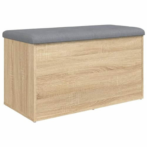 vidaXL Banco con Almacenaje, Almacenamiento para Juguetes Cojines, Banco para Zapatos, Asiento para Pasillo Salón, Madera de Ingeniería Roble Sonoma