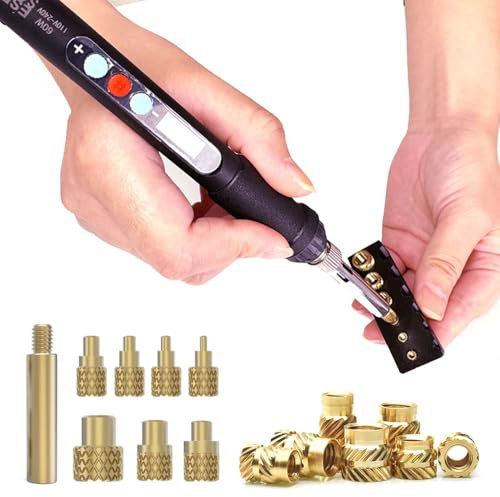 Cxydm 60W Digital Pencil Soldering Iron Kit with Heat Set Insert Tips and 100 Pcs M3x4x4.2 Threaded Inserts for Jewellery Soldering, Electronics Assembly, DIY Projects