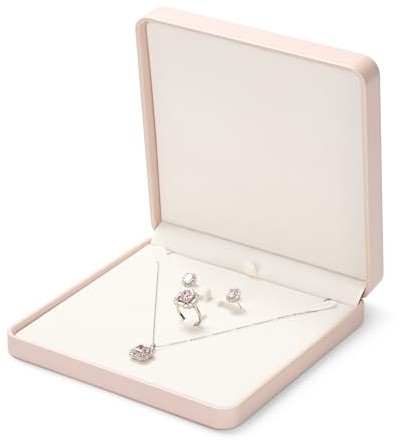 Papten Schmuckbox Schmuckaufbewahrung Schmuck Organizer Geschenkbox Rosa | Multifunktionale Aufbewahrung,schmuckschachtel groß ,Schmuck Geschenkbox für Ring Ohrringe Halsketten,Leder,19×19×3CM