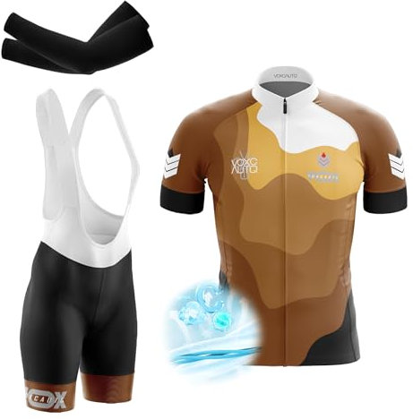 Men Cycling Jersey Set Breathable Short Sleeve Bike Shirt MTB Bicycle Clothing Suit MTB + Ice Silk Sun Protection Cycling Sleeves (L,Typ-5)