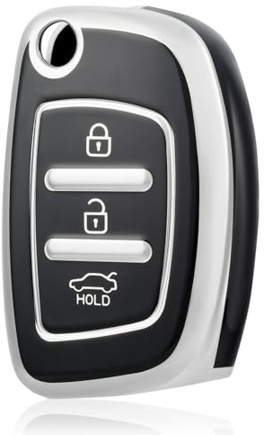OFF WE GO Autoschlüssel Hülle für Hyundai Schlüsselhülle Cover für i20 i30 i40 i10 ix20 ix30 ix25 ix35 ix45 ix55 Santa Fe Tucson Elantra Accent Auto Schlüssel Schutzhülle Schlüsselbox, Schwarz Silber