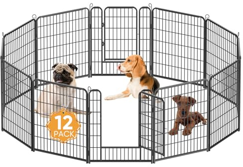 Kidsbuddy Welpenlaufstall,Hundelaufstall,12 Gitter je 80x65 cm,Automatische Verriegelung,Flexibel und faltbar,Welpenauslauf mit Tür,Welpengitter,Freilaufgehege Hund,Tierlaufstall für innen und Outdoor
