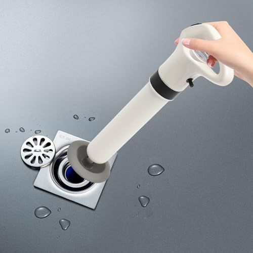 RABEEXP Stantuffo per WC per bagno, rimozione intasamenti con 3 testine sostituibili, coclea ad alta pressione per doccia, lavandino, vasca da bagno, tubo intasato, pressione dell'aria massima 6 bar