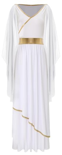 TiaoBug Damen Festliches Kleid Weihnachtsengel Kostüm Griechische Göttin Helena Venus Göttinnen Karneval Halloween Fasching Verkleidung gr. S-4XL Weiß M