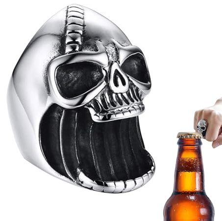 Skull Bottle Opener Rings, Men's Beer Bottle Opener Skull Ring, Skull Gothic Biker Bottle Opener Ring, Men's Skull Ring Beer Bar Tool, Vintage Punk Skull Biker Gothic Ring Beer Bar Tool