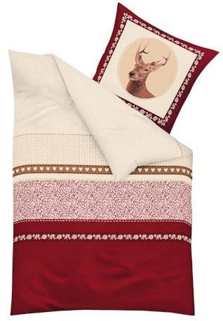 Kaeppel Biber Bettwäsche 2 TLG. 135x200cm Oh Deer Hirsch Herzen Natur Rot Sand Creme Braun