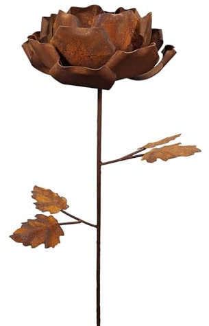 Bornhöft Gartenstecker Blume Rose Metall Rost Gartendeko Edelrost Garten Deko Rosebblüte 115cm Rost Wildrose Rankstab Beetstecker rostige Dekoration