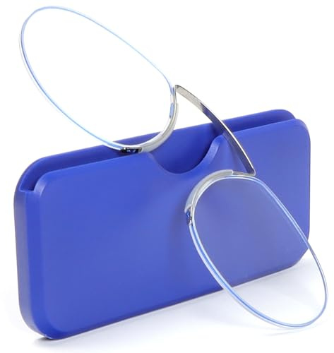 MMOWW Gafas de Lectura con Estuche Compacto Universal para Hombres y Mujeres, Monóculo Ultraligero de Ayuda a la Lectura Mini Clip Nasal Envoltura de Alambre sin Montura (Azul, +2.5)