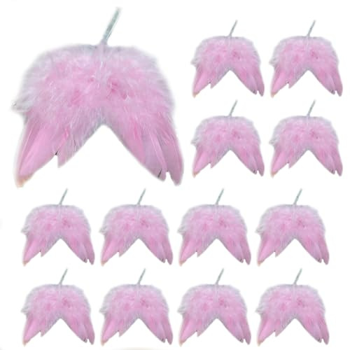 SMTCM 12 Stück Weihnachten Engelsflügel Rosa Federflügel Christbaumschmuck Mini Engel Flügel Weihnachtsbaum Anhänger Feder Ornament Engelsfeder für Weihnachtsdeko Hochzeit Babyparty DIY Handwerk
