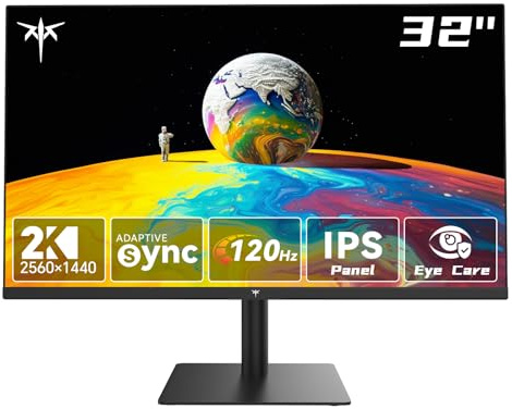 KTC Monitor de 32 Pulgadas 2K, Monitor de computadora IPS 1440P, Monitor de PC QHD sin Marco de 100 Hz para Juegos de Oficina, Cuidado de los Ojos, G-Syn Negro 32 Pulgadas