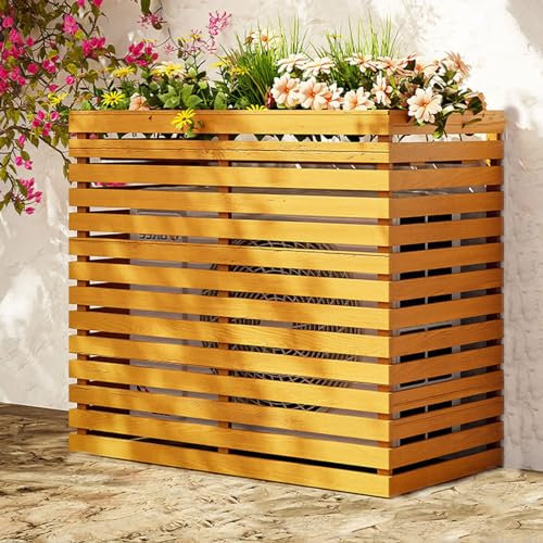 Panneau brise-vue pour climatiseur extérieur à 4 panneaux pour équipement de piscine, poubelle en bois pour extérieur jaune (105 x 45 x 100 cm)
