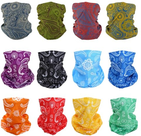 SMEHCF 12 Multipurpose Bandanas for Women Men Headband Balaclava Hair Head Scarf Face Half Airsoft Paintball Mask Neck Gaiters Breathable Reusable Washable Blue Red Orange Green Yellow Cashew Flower