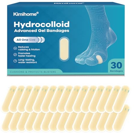 Kimihome Bende idrocolloidali per piedi, in gel da 30 ct, cuscinetti per tallone, dita dei piedi, prevenzione delle vesciche, per viaggi, resistenti all'acqua (confezione a punti)