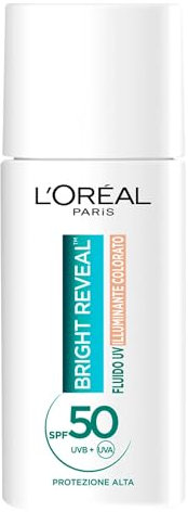 L'Oréal Paris Fluido UV Anti-Macchie, Per Tutti i Tipi di Pelle, Incarnato Luminoso, Macchie Scure e imperfezioni Meno Visibili, Con Niacinamide e SPF50, Bright Reveal, Tonalità: Medium, 50 ml