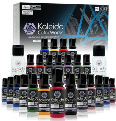 Gaahleri Kaleido Mecha 24-Color Set – Water-Based Acrylic Airbrush Paint, Pre-Thinned, High Gloss, Fast-Drying, with Thinner & Cleaner