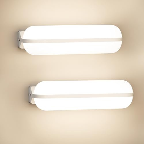 Letlit LED Aplique Pared Exterior 4000K, 20W 2000LM Lampara Interior Moderna, IP65 Apliques de Pared, Luz exterior Lamparas para Terraza Jardin Pasillo Escaleras Baño Aseo Garage, 2 Pack, Blanco