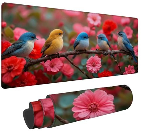 Alfombrilla Raton Arbol Flores Alfombrilla Ratón XXL 1200x600x3mm Mouse Pad Pajarito, Bordes Cosidos Impermeable Desk Mat Mousepad Gaming, Mejora la precisión y la Velocidad for Ratón y Teclado N-438