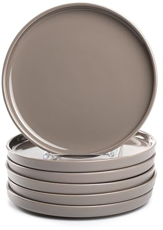 LEONARDO HOME Roma 027921 Lot de 6 assiettes plates, Ø 22 cm, passent au micro-ondes et au lave-vaisselle, empilables, en céramique pour 6 personnes, assiettes en faïence avec surface émaillée, taupe