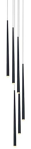 ZJHAHJY 6-flammige Lange Röhren-Pendelleuchte, LED, Moderne kegelförmige Deckenbeleuchtung, verstellbare Hängelampe für Wohnzimmer, Esszimmer, Tisch, Treppenhaus, Schwarz + Kaltweiß 6000 K, 18 W