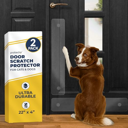 PROTECTO 2-Pack Ultra Durable Door Protector for Dogs – 55x10 cm Clear Cat Scratch Protector | Easy to Install Anti Scratch Door Guard for Dogs and Cats - Protection for Furniture, Walls and Windows