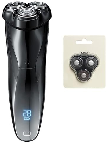 Rasoio Elettrico Barba, Rasoio Elettrico Ricaricabile IPX7 Impermeabile Rasoi Rotanti Da Uomo Bagnati E Asciutti Rasoi Da Barba Elettrici Con Trimmer Pop-up(Add 1 Razor Head)