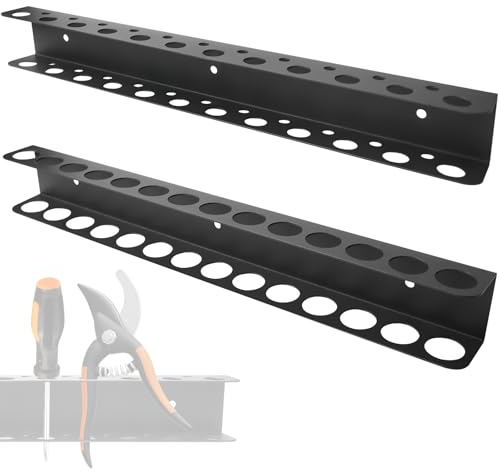 Behogan 2 Stück Wandhalterung Werkzeughalter, 40cm Schraubenzieher Halterung, Schraubendreher Halter mit Schrauben und Expansionsrohr, Werkzeug-Organizer-Set für Werkstatt, Garage, Schuppen, Schwarz