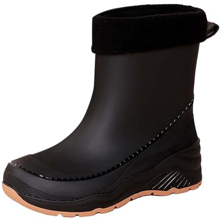 Bottes de pluie mi-hautes en caoutchouc pour femme - Bottes de pluie doublées - Imperméables - Chaussures de travail - Bottes de sécurité - Bottes de jardin - Bottes professionnelles, Noir , 37 EU