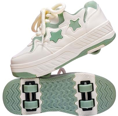 ENEN Chaussure Roller Fille, 2025 Été Basket Roller pour Enfan Chaussure a Roulette Garcon Fille Garçons Roues Basket a Roulette Adolescents pour Extérieur (Vert,34)