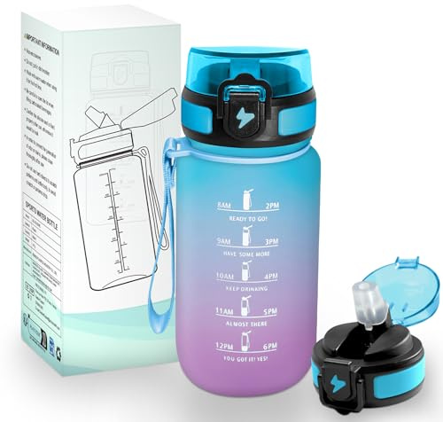 HoneyHolly Botella Agua 500 ml, Reutilizable, Cantimplora Niños con Pajita, Prueba de Fugas, Botella de Agua Colegio, Libre de BPA, Cantimplora para Niños, Deporte, Running, Gimnasio, Bicicleta