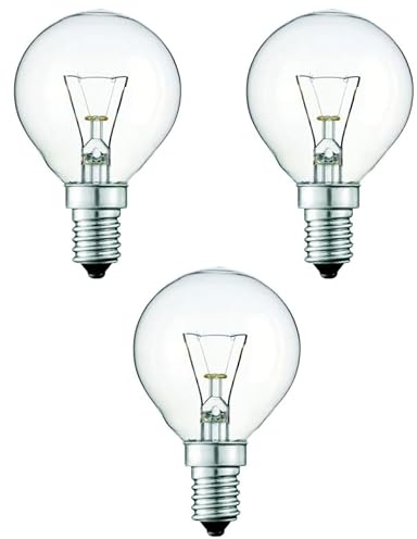 3 Pack 40 Watt Oven Ever Ready Bulbs E14 SES Screw - Heat Resistant 300C, Golf Ball, P45/G45, Warm White 3000K, for Hotpoint, Beko and Bosch Ovens, Suitable for Microwaves, Fridges and Ovens