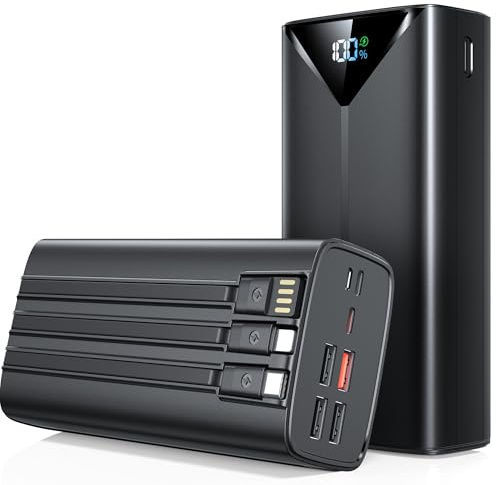 Power Bank 59800mAh, PD 30W USB C Powerbank Schnellladen mit 3 Integrierten Kabel, 7 Ausgänge und 3 Eingänge, LED Display, Externe Handy-Akkus für iPhone, Tablets, Smartphones