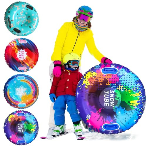 Fancysky Slitta da Neve Gonfiabile con 2 Maniglie - 80x80 Cm Tubo da Neve Gonfiabilee Spesso per Tutte Le Età, Snow Tube, Luges Gonflables, Vivi Avventure Invernali Indimenticabili (Blu a pois)