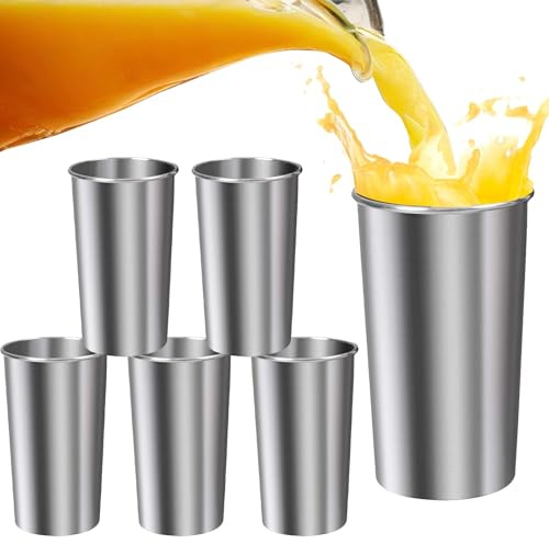 Stainless Steel Cups - Water Cups | 6 Pieces Camping Cup | Unbreakable Stackable Tumbler | 600ml Drinking Glasses for Kids Adults Hydration Coffee Wine Home Restaurant | Unbreakable Stackable Tumbler