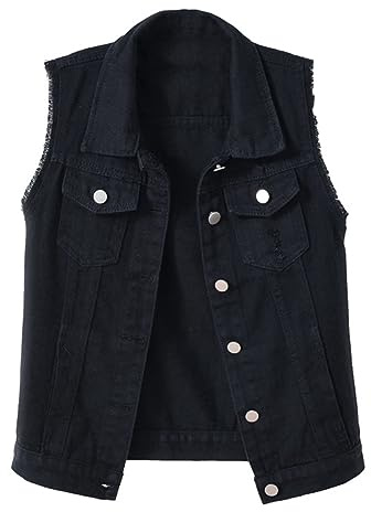 Generisch 2025 Chaleco Vaquero Delgado Color Sólido para Mujer con Bordes Sin Mangas Desgastado Colección Primavera/Verano Efecto Adelgazante Ropa Casual Abrigo Mujer Invierno Elegante